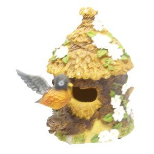 Birdhouse Shaped Keepsake Box w Robin Floral Details & Removable Lid Vintage SEE